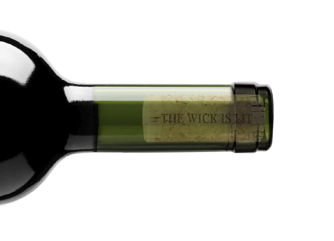 A cork in a wine bottle for The Wick wines